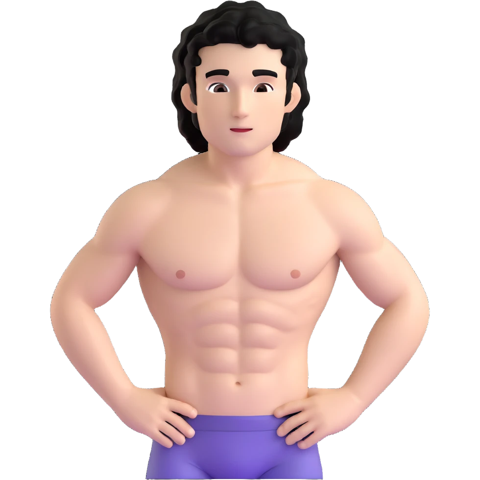 shirtless male athlete with white skin and black curly hair on top with shaved sides emoji