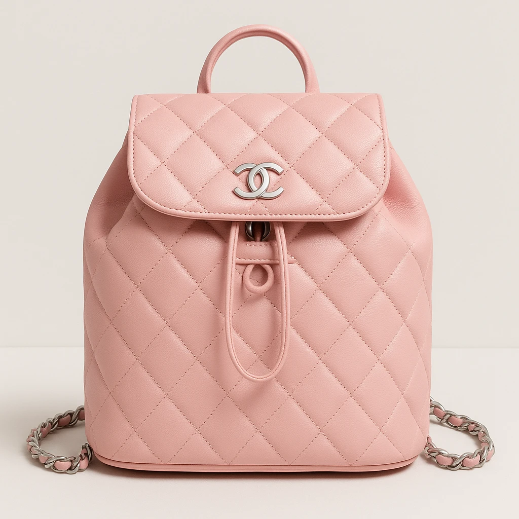 Chanel Urban Backpack, pastel pink, quilted pattern, CC logo, trendy and youthful, clean background emoji