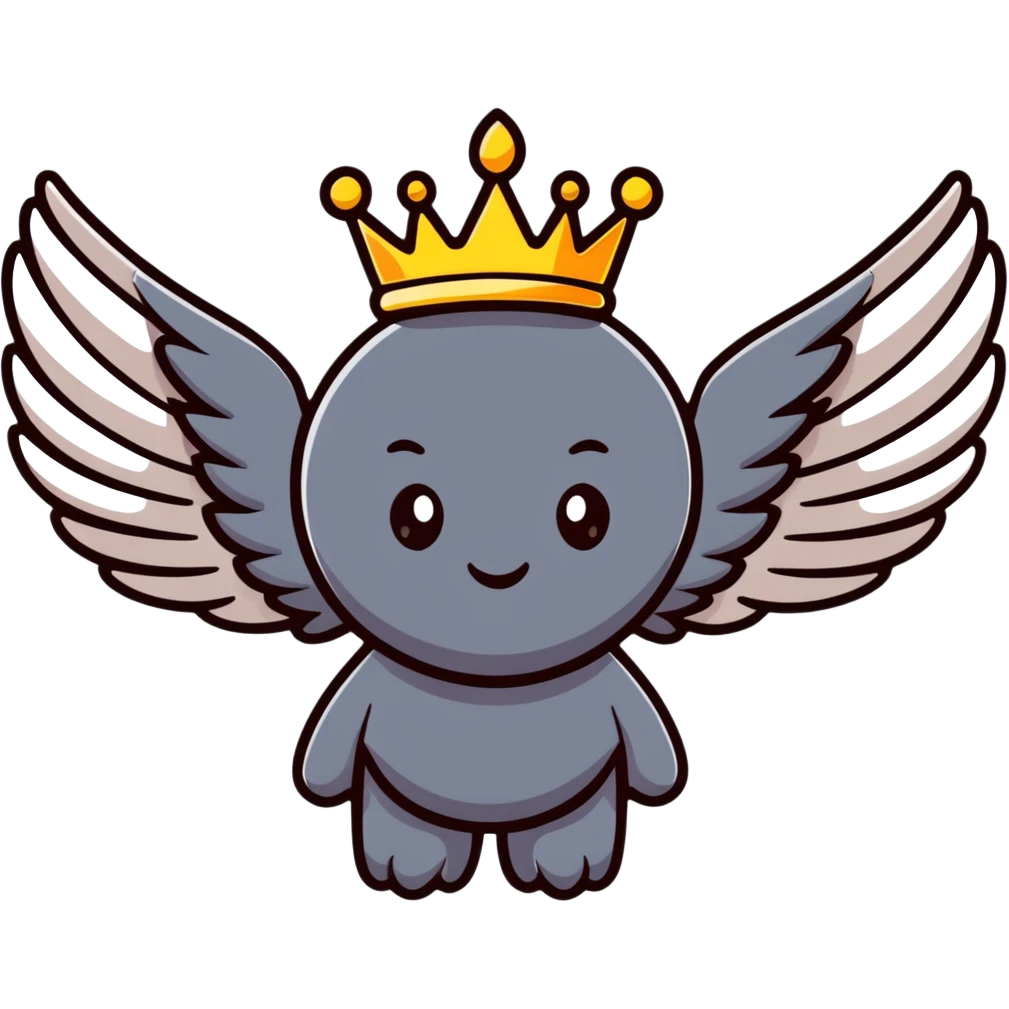 divine character with wings, crown, glowing background, power effect emoji