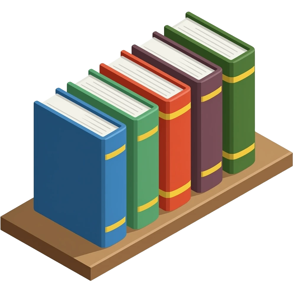 5 books on shelf isometic view emoji