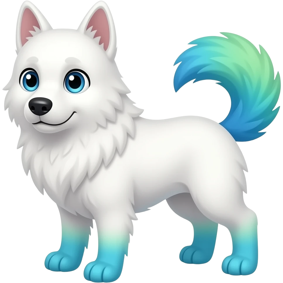White with sky blue eyes and blue green ombré tail even blue green ombré fluffy paws emoji