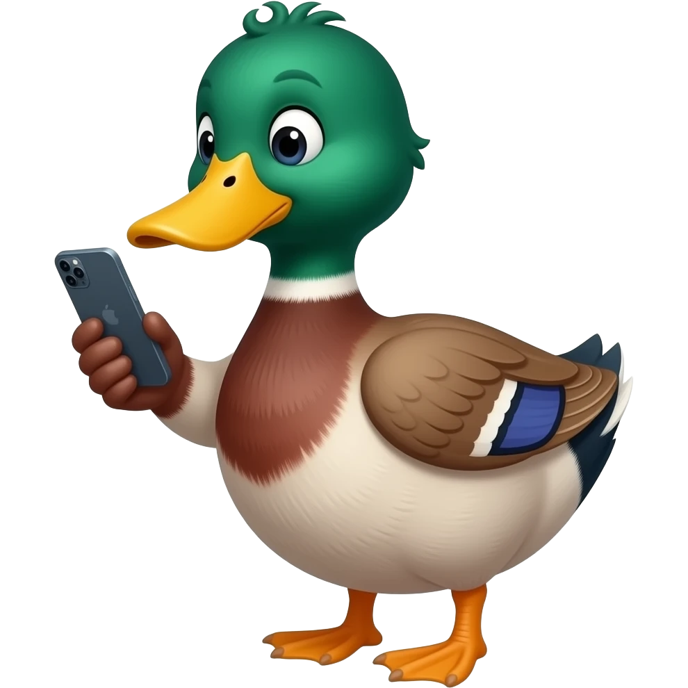 Un pato viendo un teléfono iPhone emoji