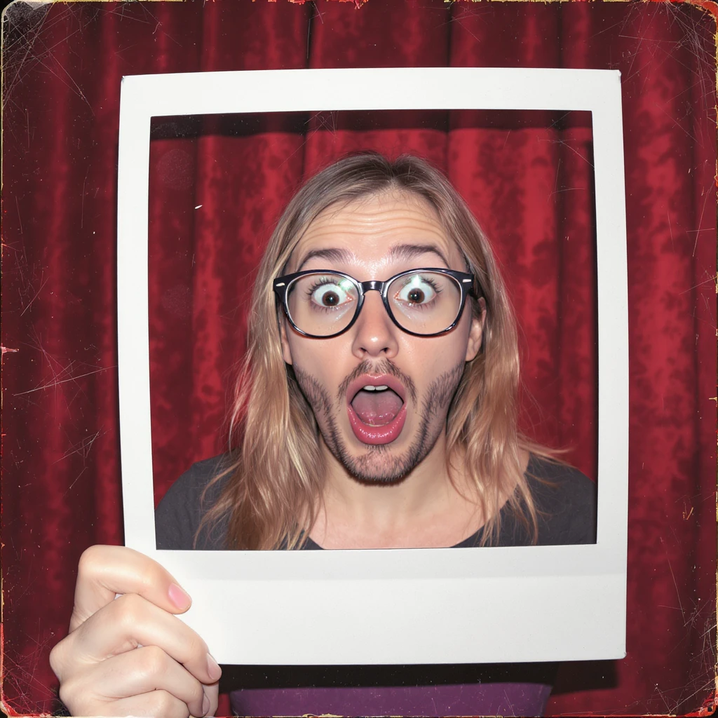 surprised face, photobooth style emoji