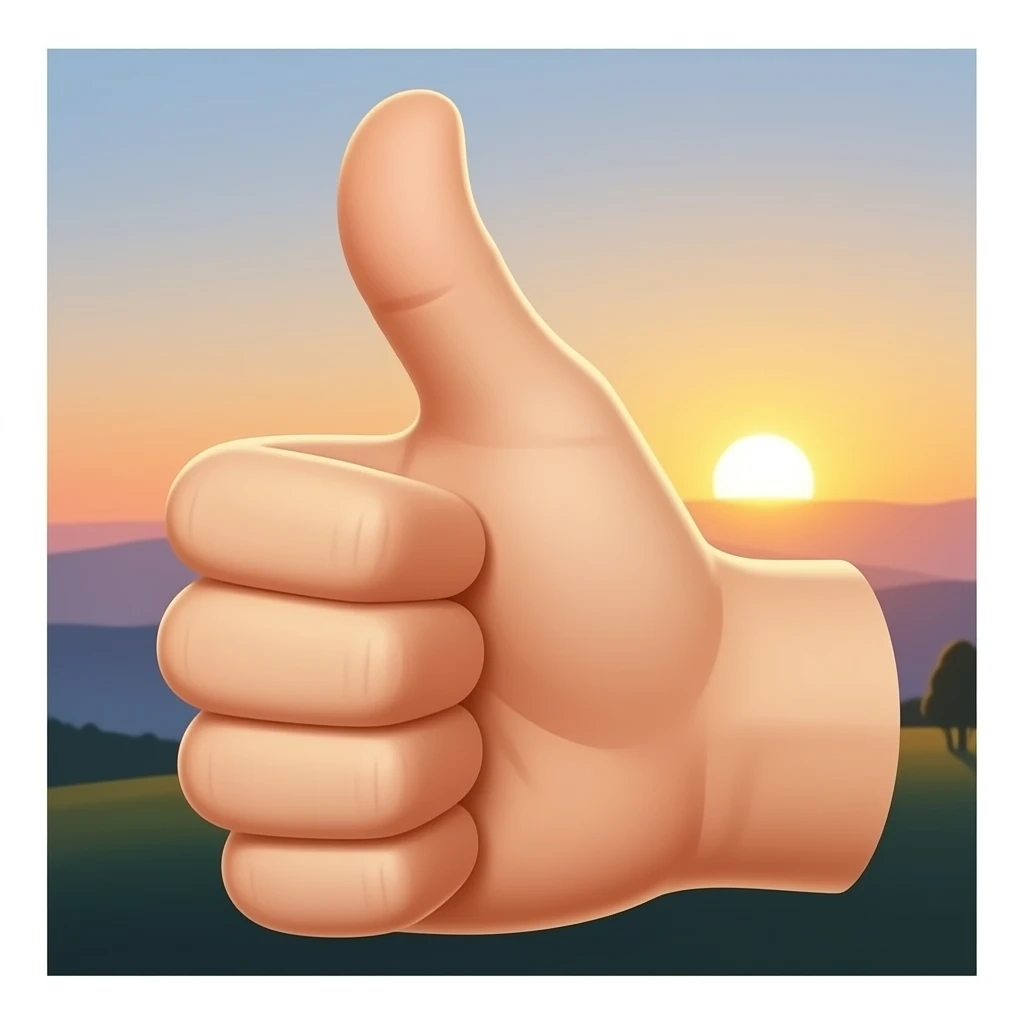 paisaje atardecer de fondo pulgar hacia arriba emoji