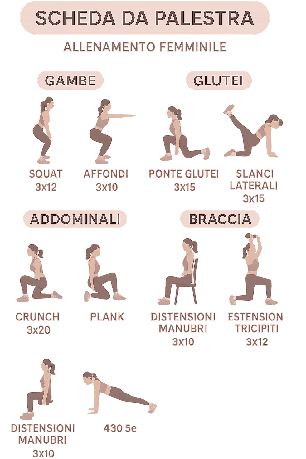 Scheda da palestra su sfondo isolato senza sfondo in italiano specifica per allenamento al femminile emoji