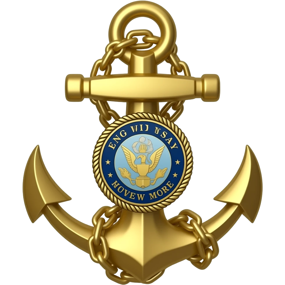 A gold anchor fouled by a chain, with a silver superimposed USN in the middle emoji