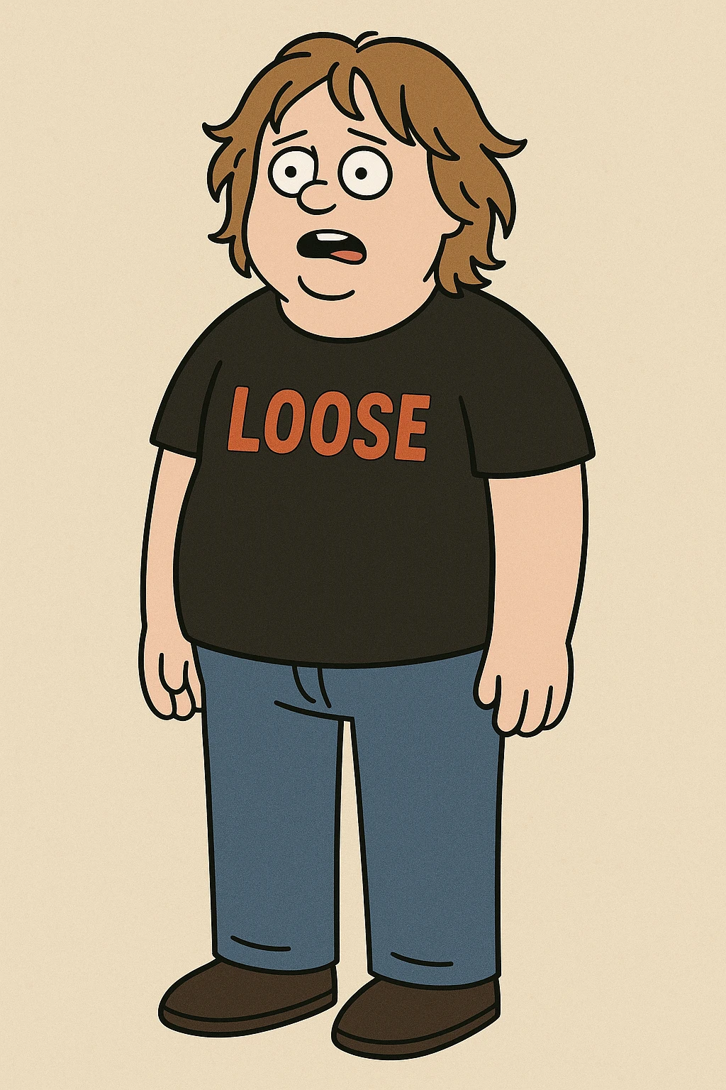 Lewis capaldi black shirt red Loose a blue jeans  emoji