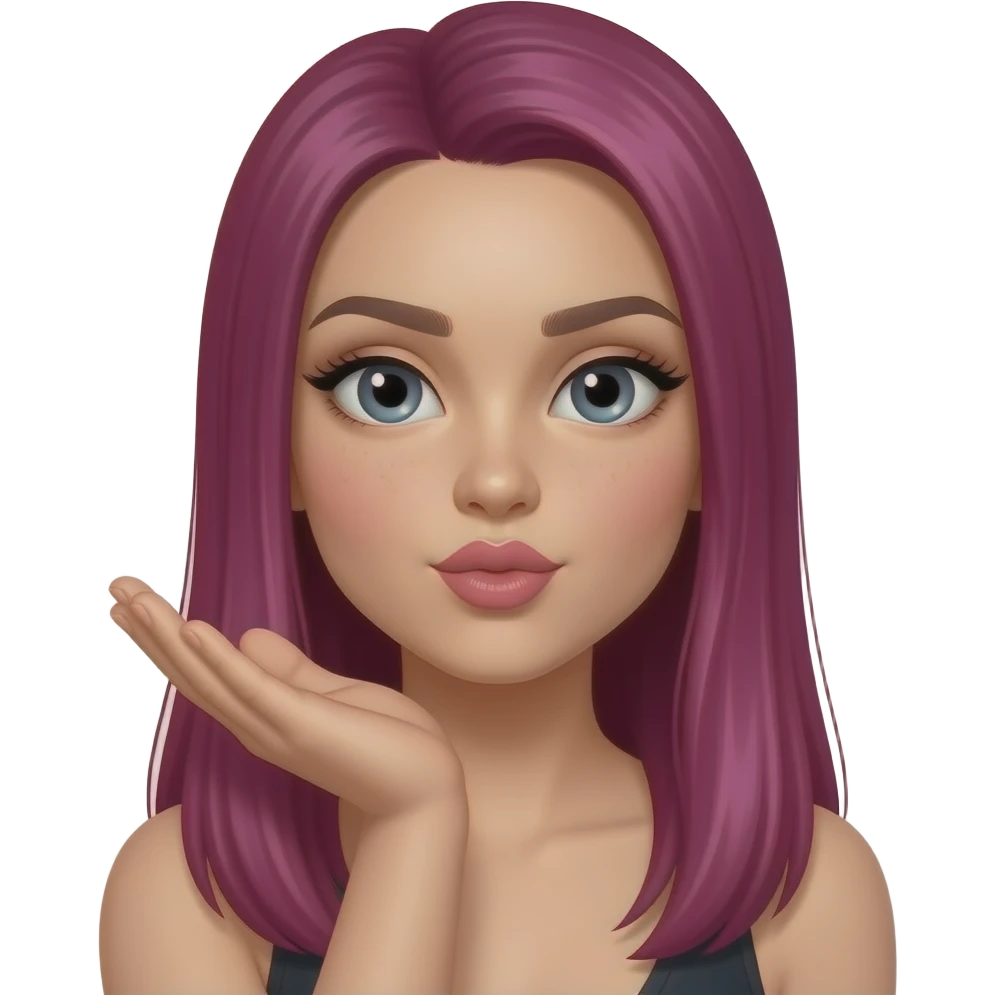 mujer coqueta de cabello magenta liso largo tirando besito emoji