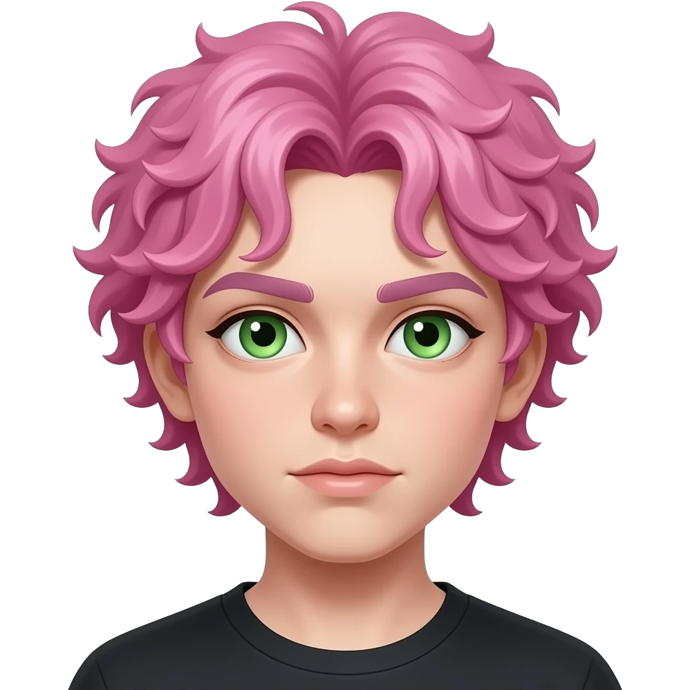 Curly pink hair green eyes emo style emoji