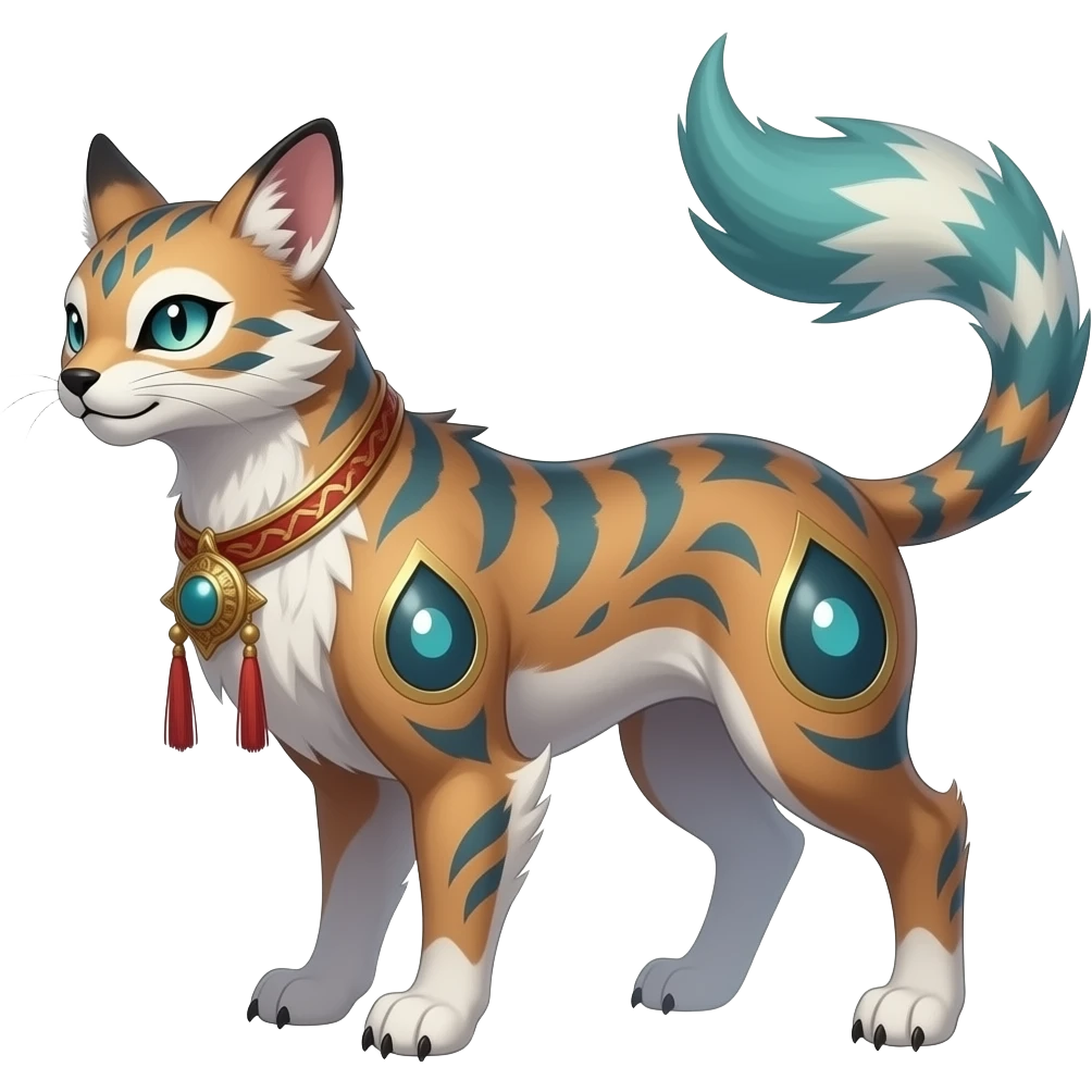 unique epic legendary vintage antique aesthetic quadrupedal elegant oriental feral painted fantasy-Civet-Litten-Luxray-Sprigatito-Furret-Sylveon-Fakémon-fusion-hybrid-creature emoji