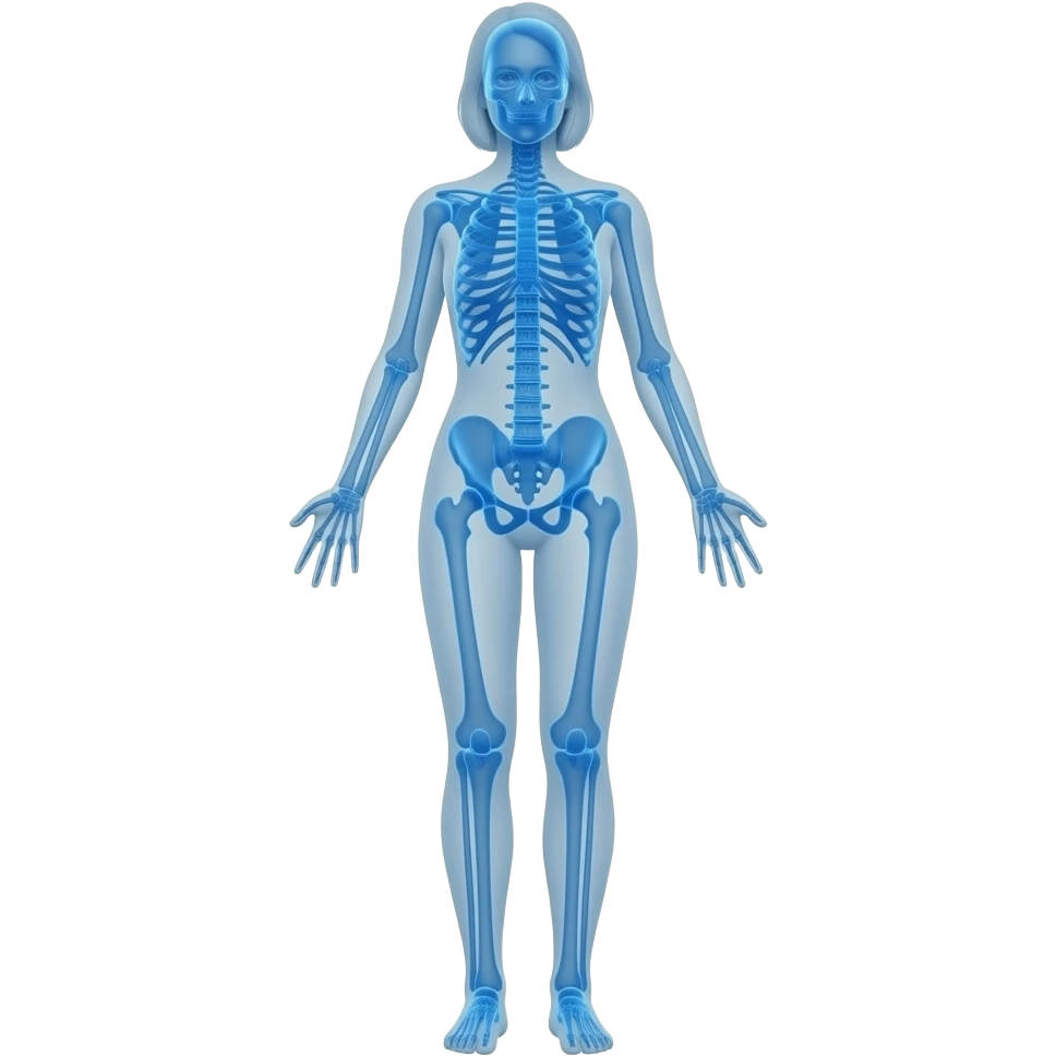 Full-body X-ray of an adult female. Please express it in blue with adjusted transparency. emoji