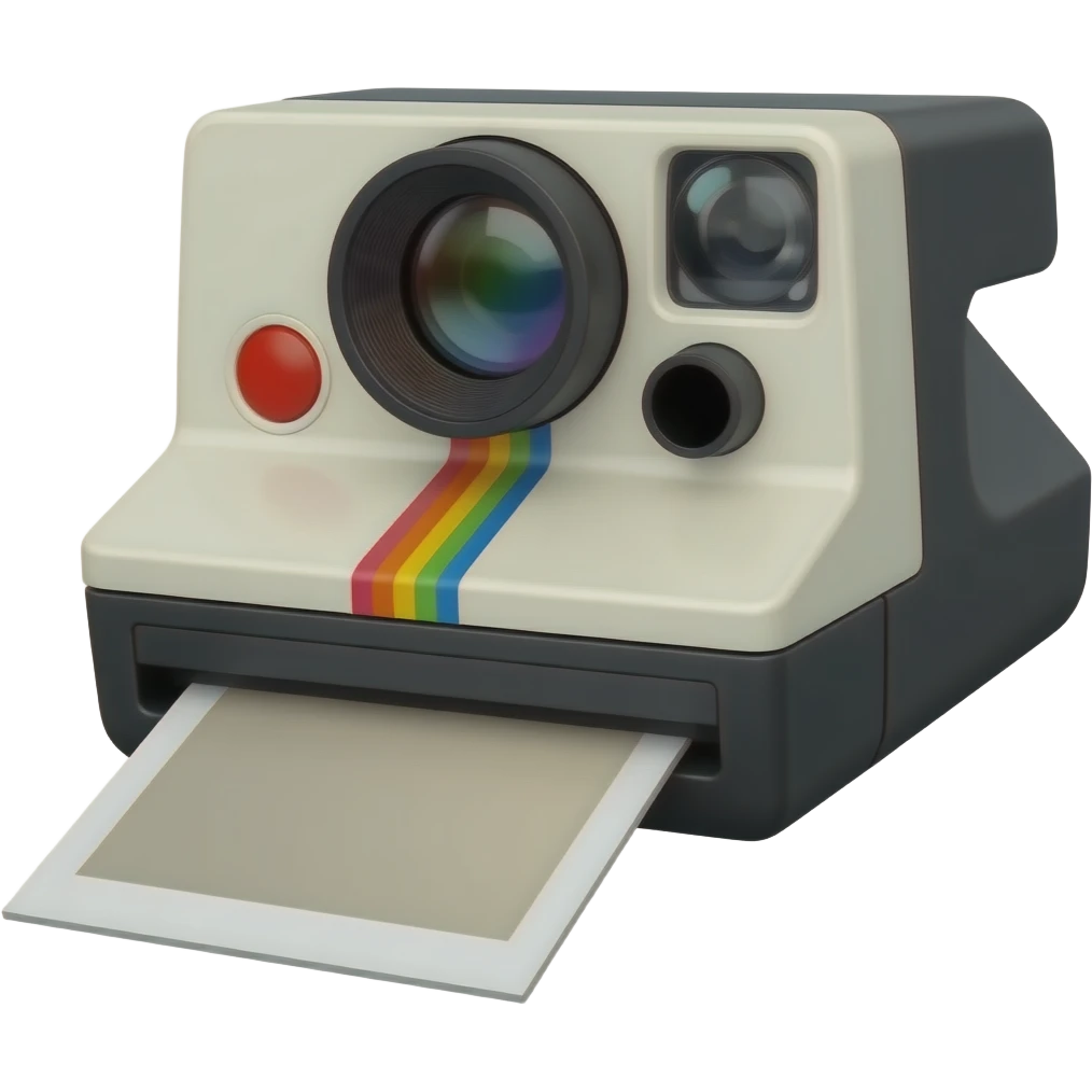 Polaroid camera with picture coming out emoji