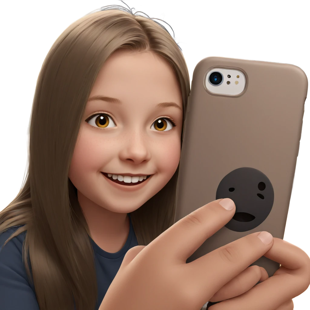 smiling girl holding phone indoors emoji