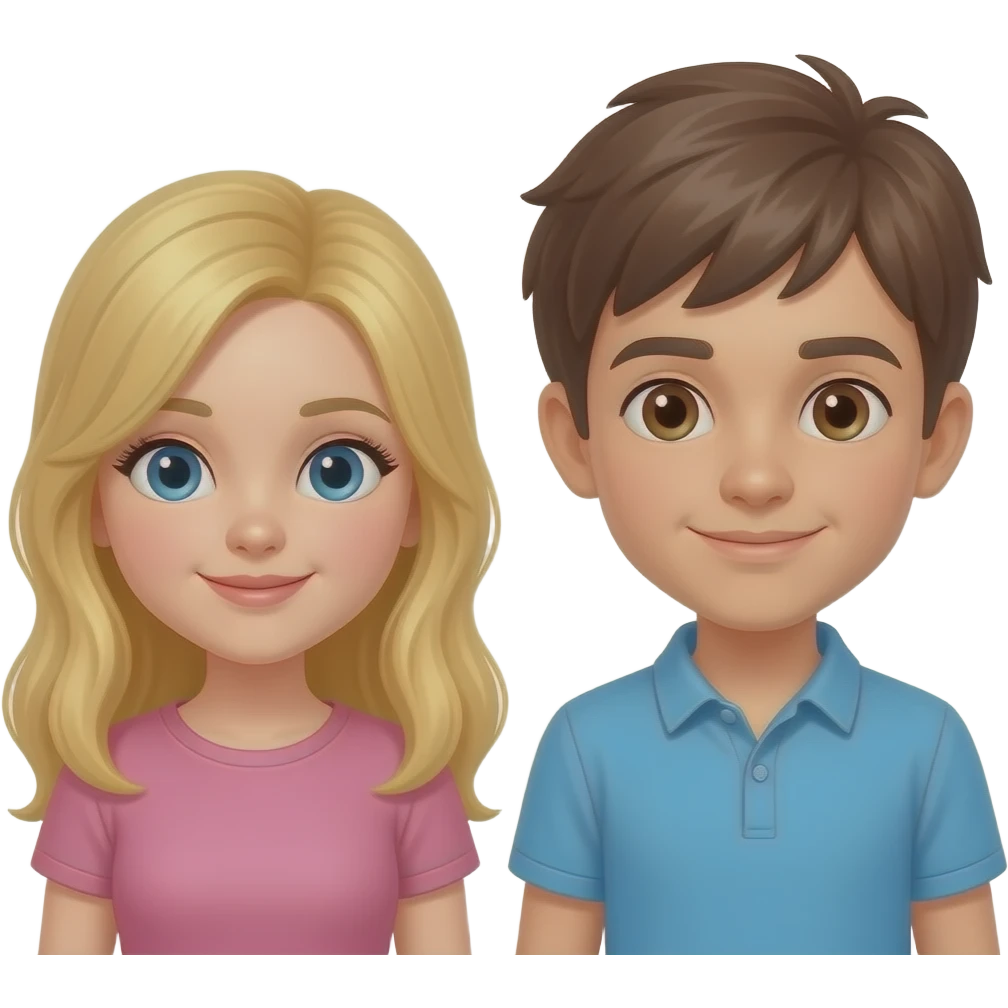 Two characters girl blond hair pink shirt and boy brown hair blue shirt emoji