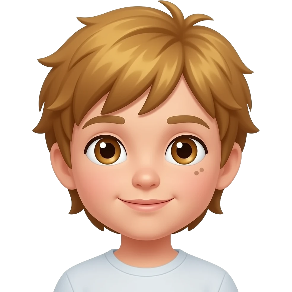 Bana sarı ama birazda kumral saçlı beyaz ama buğday tenli sağ yanağında 2 tane minik beni olan bi çocuk emoji isoluşturur musun ama kahverengi gözleri olsun ama biraz açık bi kahverengi emoji