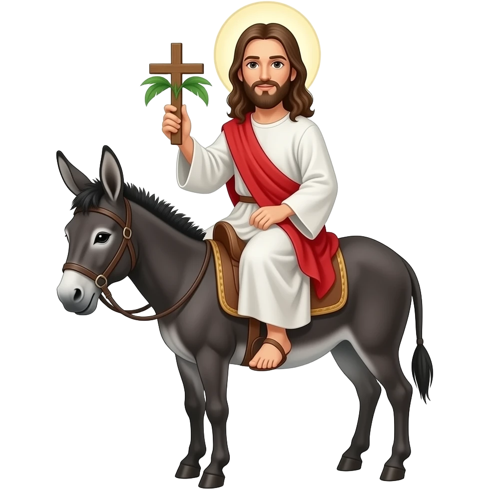 palm sunday jesus on a donkey not holding a cross but a palm emoji