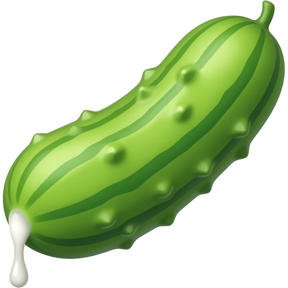 Cucumber with green veins running up the side of it and white liquid dripping out of the tip emoji