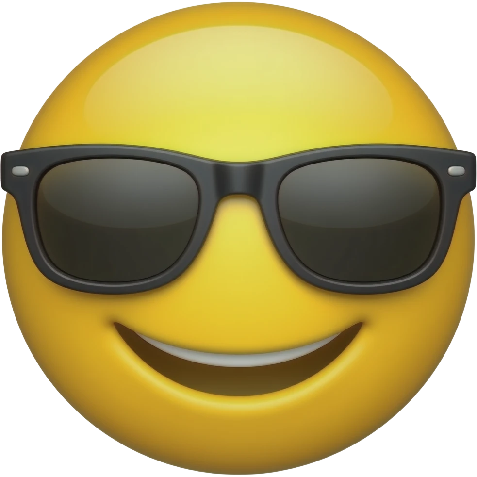 happy rounded yellow face with really dark sunglasses emoji