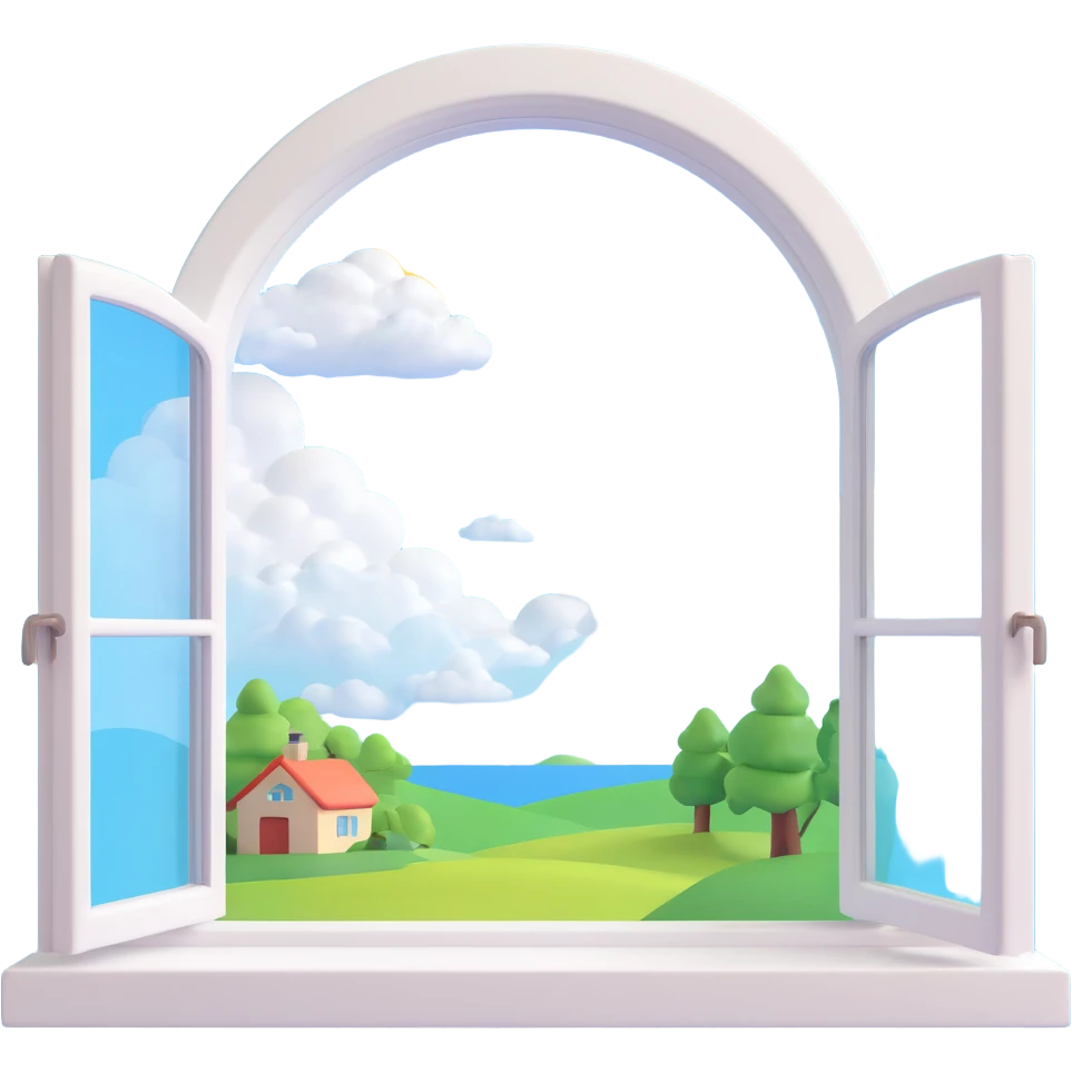 a big full width/height window with a idyllic scenery skylight and clouds visible emoji