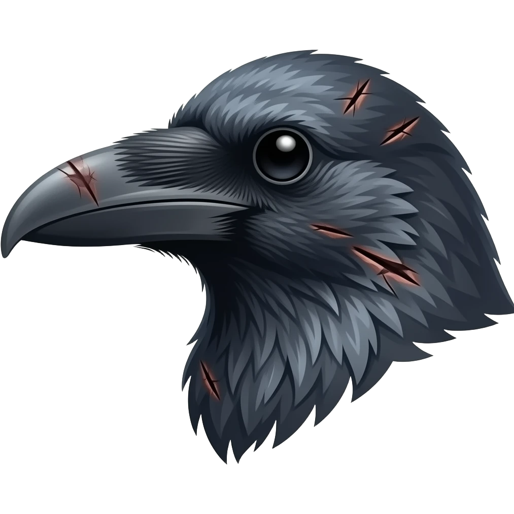 White crow with lots of scars and scratches emoji side profile head emoji