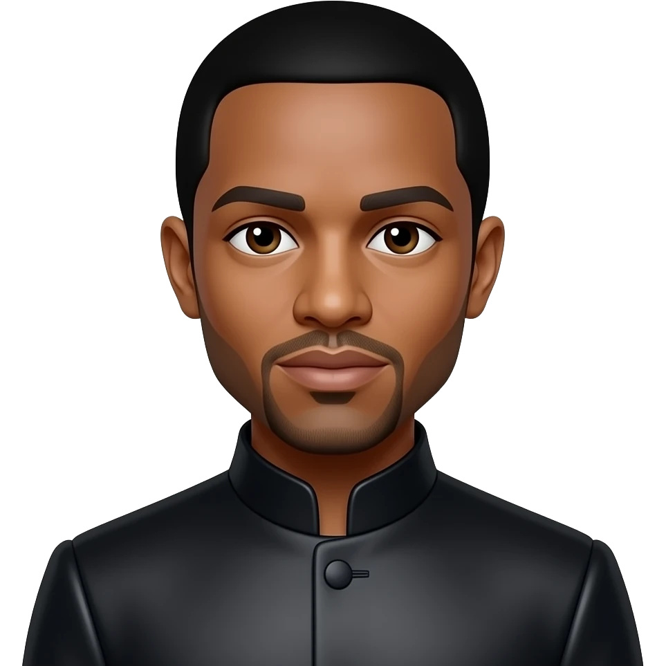 Apl.de.ap from Black Eyed Peas with dark brown eyes, black hair, black metallic nehru suit emoji