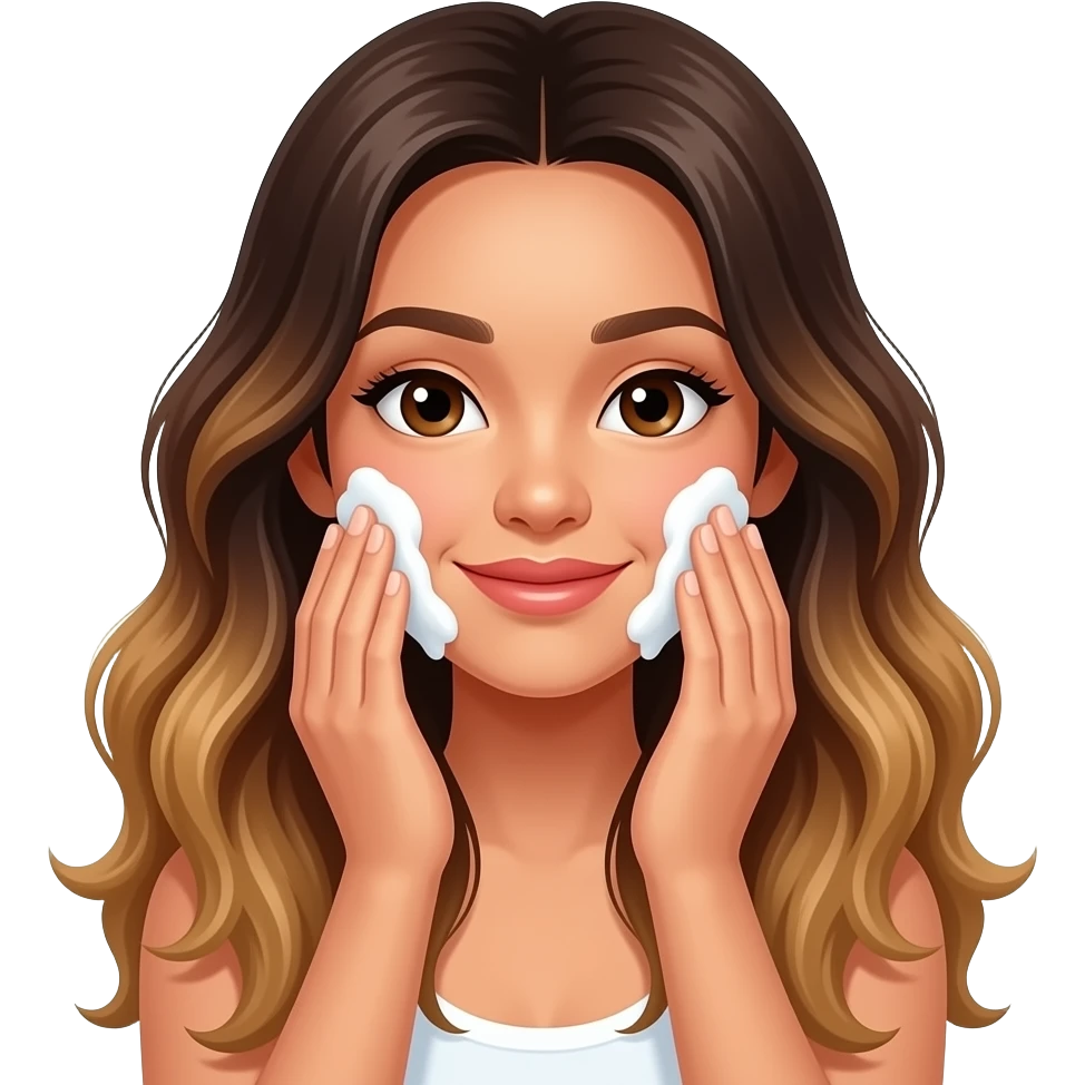 Beautiful Filipino girl with long  wavy hair balayage washing face emoji
