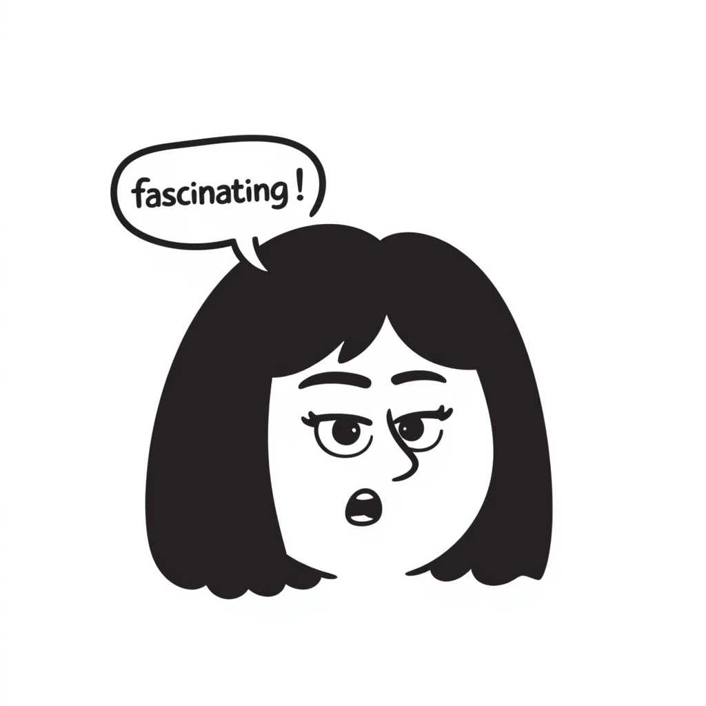 face with exaggerated eye roll and a speech bubble that says 'fascinating' in a sarcastic way emoji
