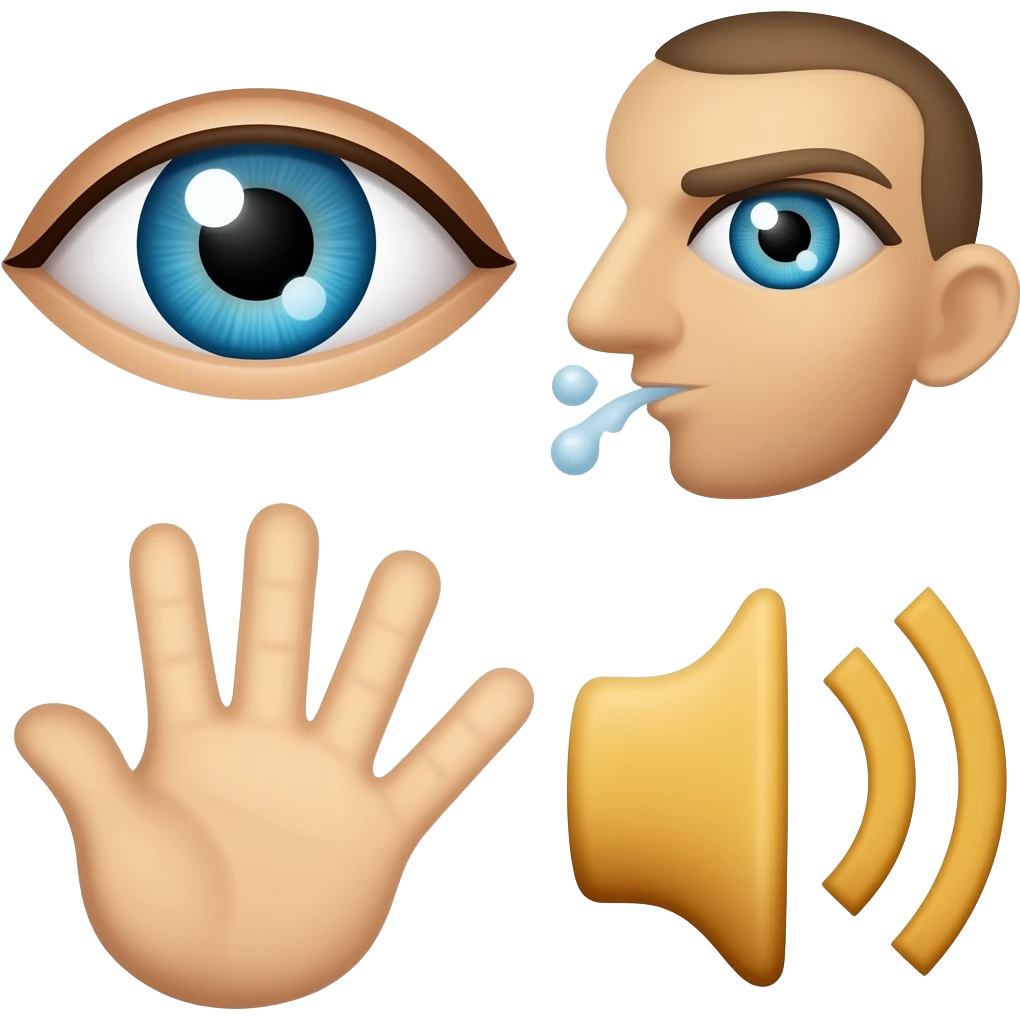 5 senses: sight, smell, taste, touch, sound emoji