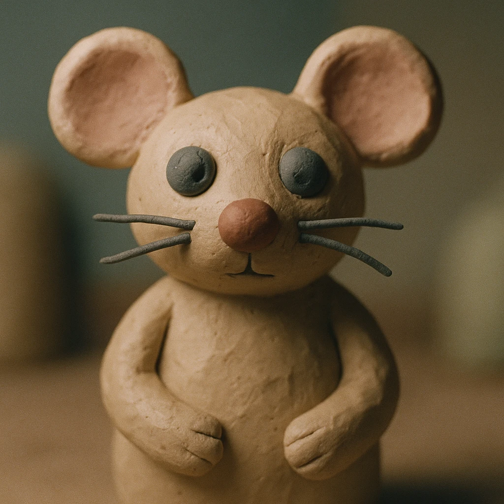 A mouse in claymation style with a matte, plasticine texture, visible fingerprints, and pastel colors. emoji
