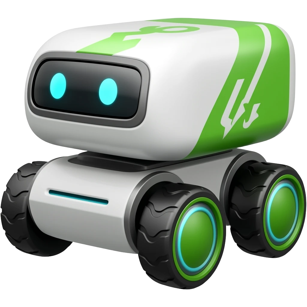 delivery robot with green decals emoji