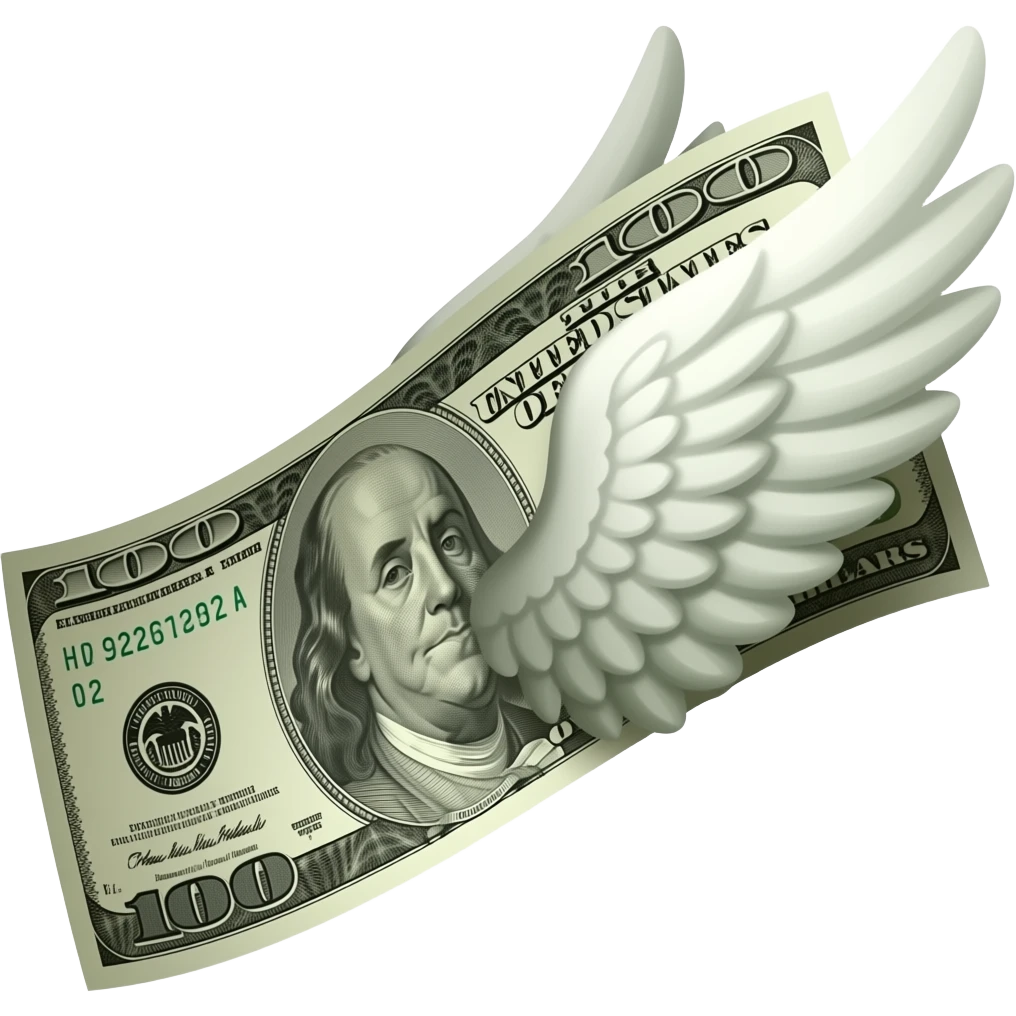 There is a banknote with wings on it emoji