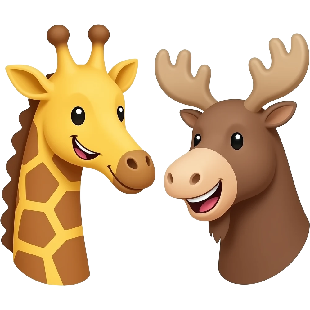 Einfacher Giraffenkopf und Elchkopf schauen sich an und beide fröhlich mit vielen Glückskee emoji