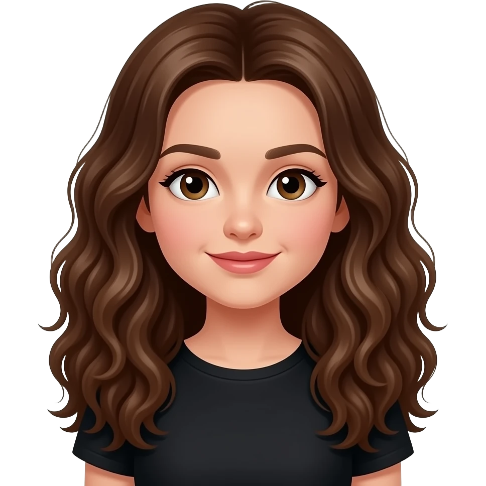 girl with long curly brown hair wearing black clothes emoji