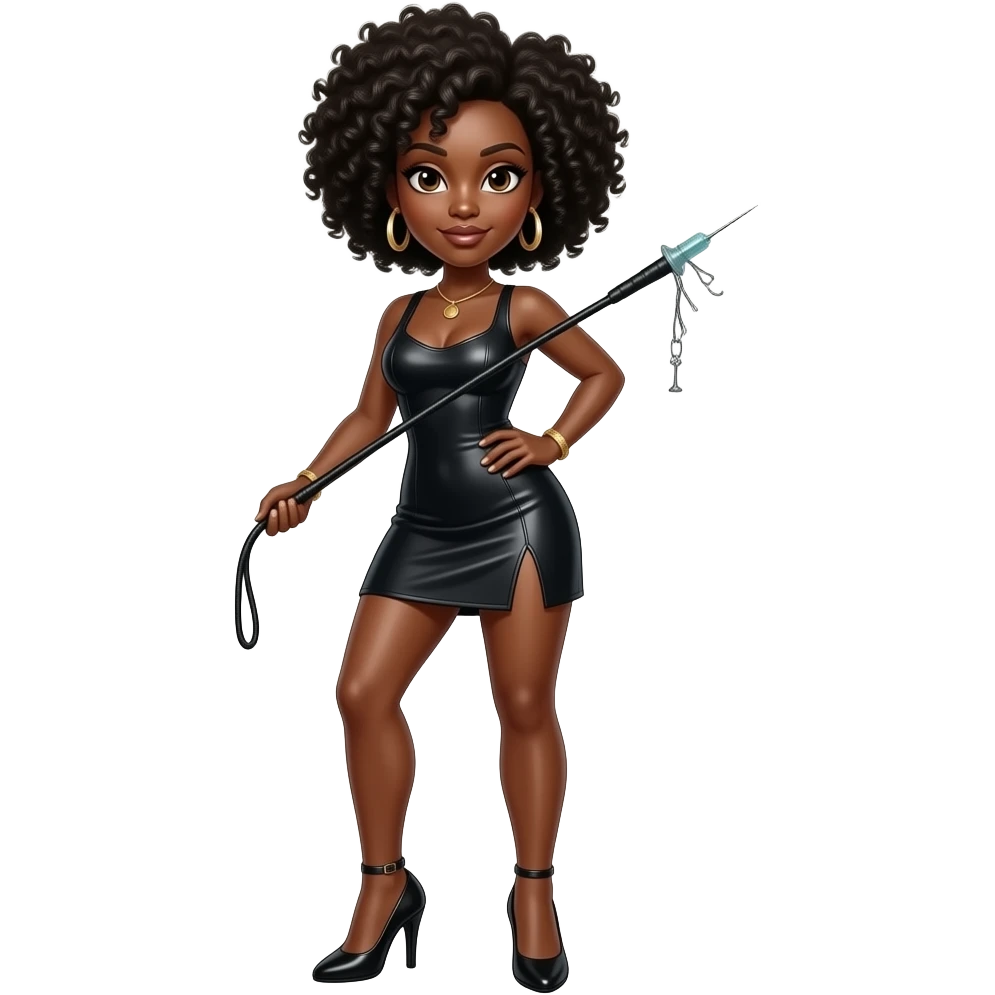 femme noire coiffure afro talons,aiguille fouet a la main emoji