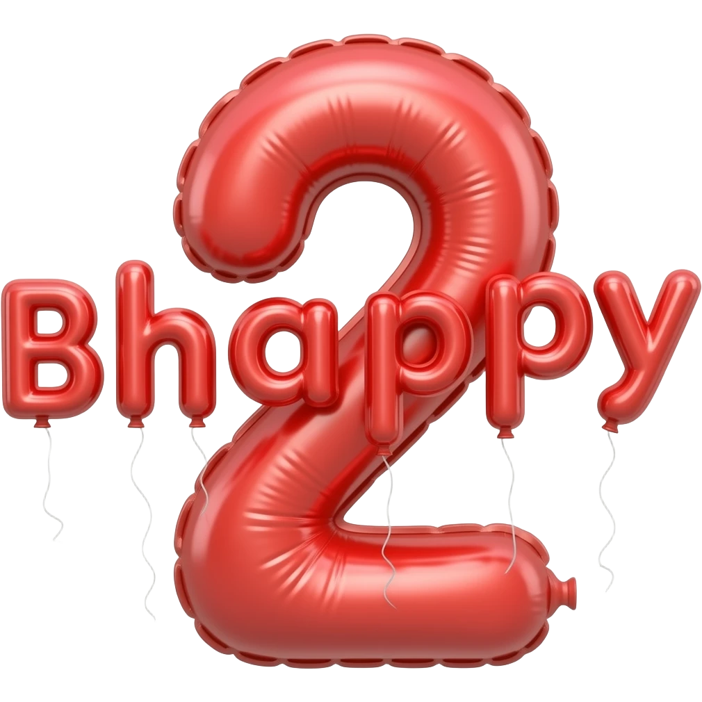 Red balloons that spell out Bhappy2 emoji