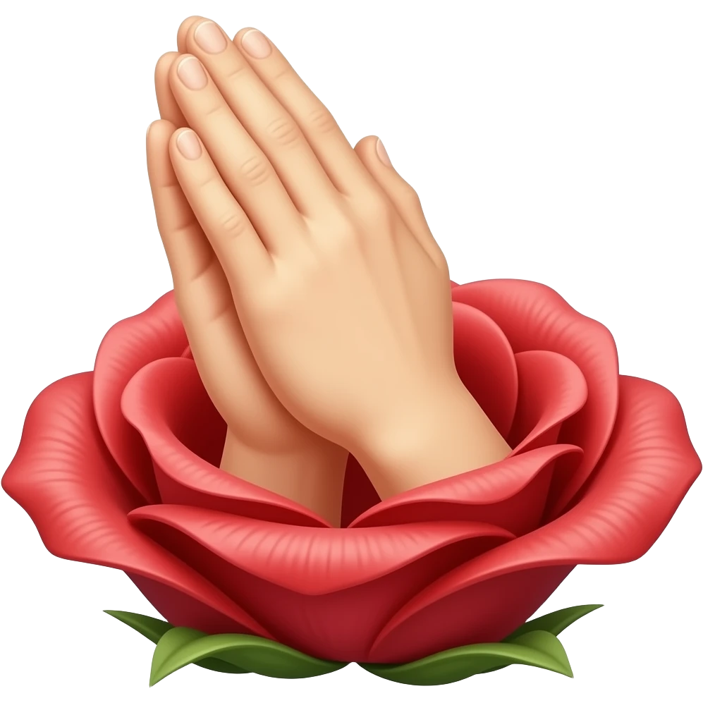 Praying hands rising out of a red rose blossom emoji