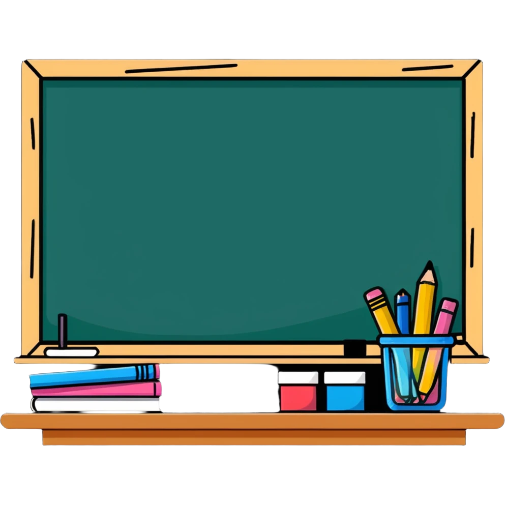 cartoon classroom chalkboard with doodles and chalk emoji