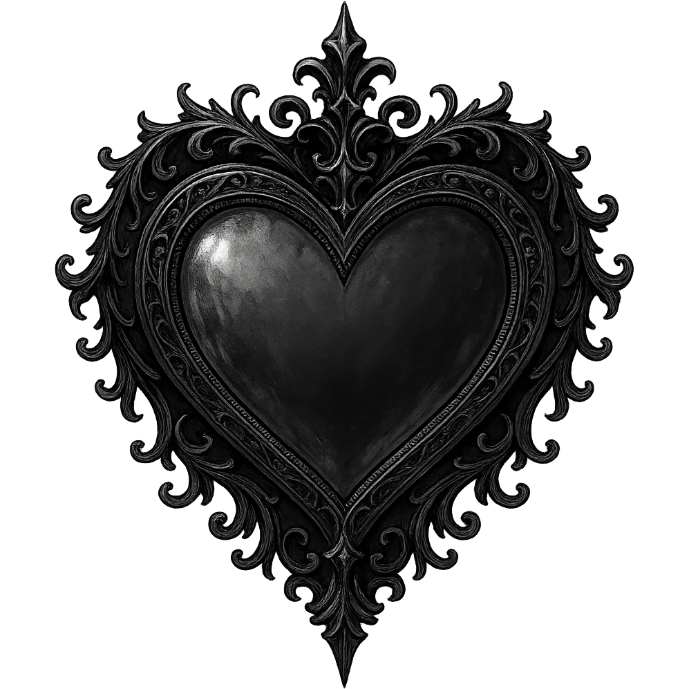 gothic style heart with a mirror, black and silver colors emoji