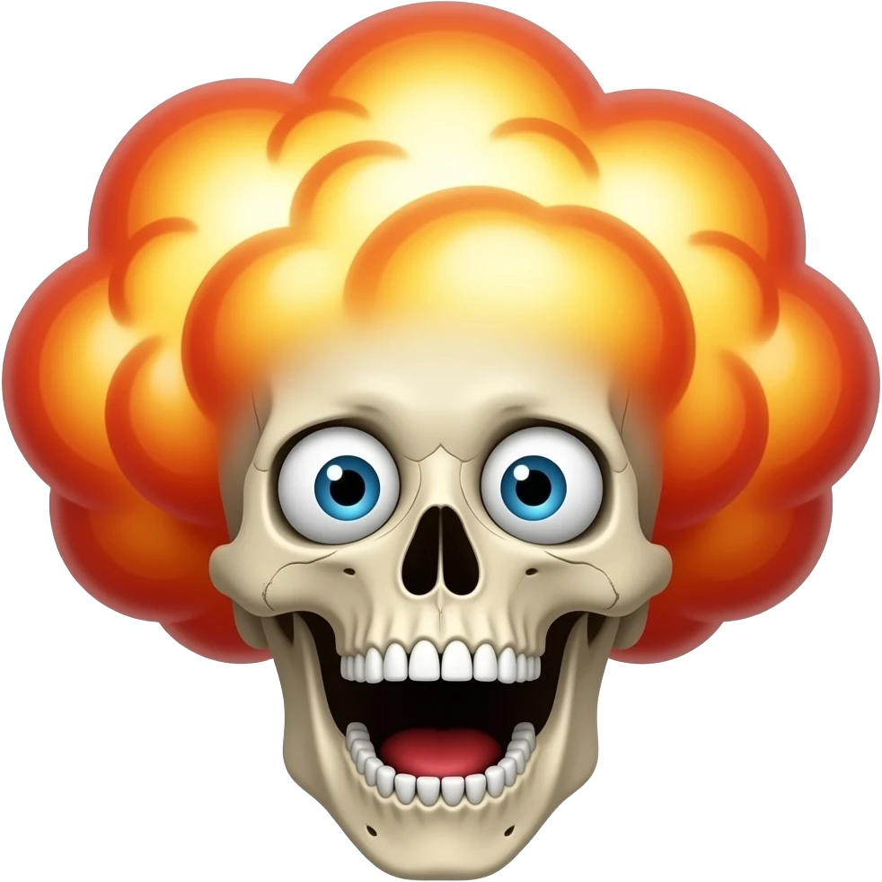A very shocked skull used for edits like something crazy happen and make his mouth wide open and there's like an explosion on his head because of how shocking it is emoji