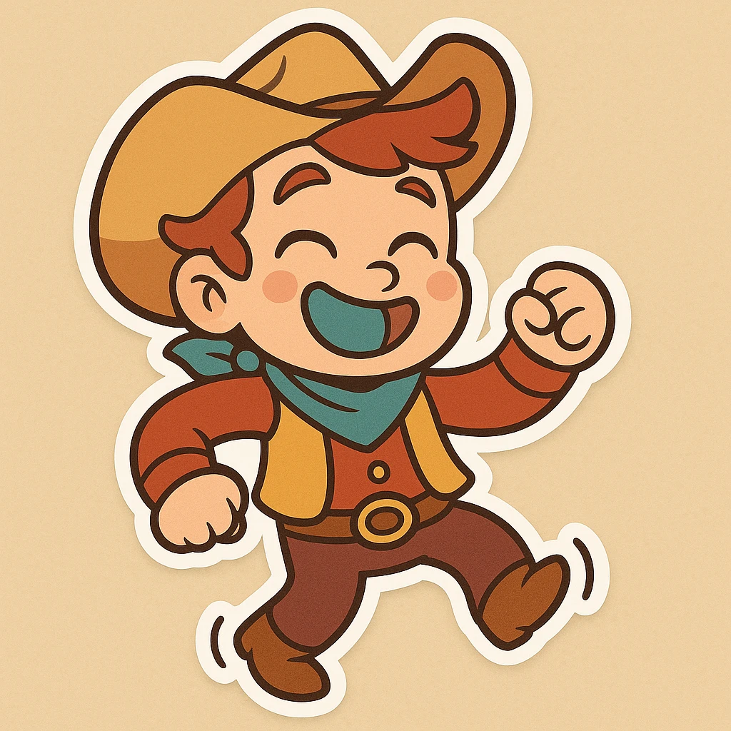 Make Shimmy Jimmy jiggle side to side, as if dancing, keep cartoon style and energetic expression, lively movement emphasized in chibi stickers style. emoji