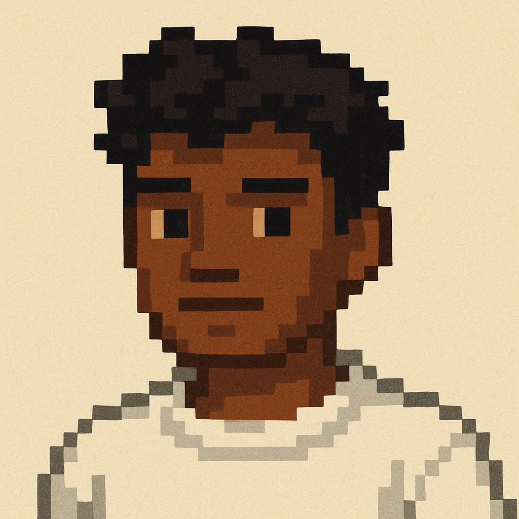 Make the boy slightly darker with tanned skin, keeping his black wavy hair, black eyes, no beard or mustache, and wearing a white sweatshirt. The style should resemble pixel art style. emoji