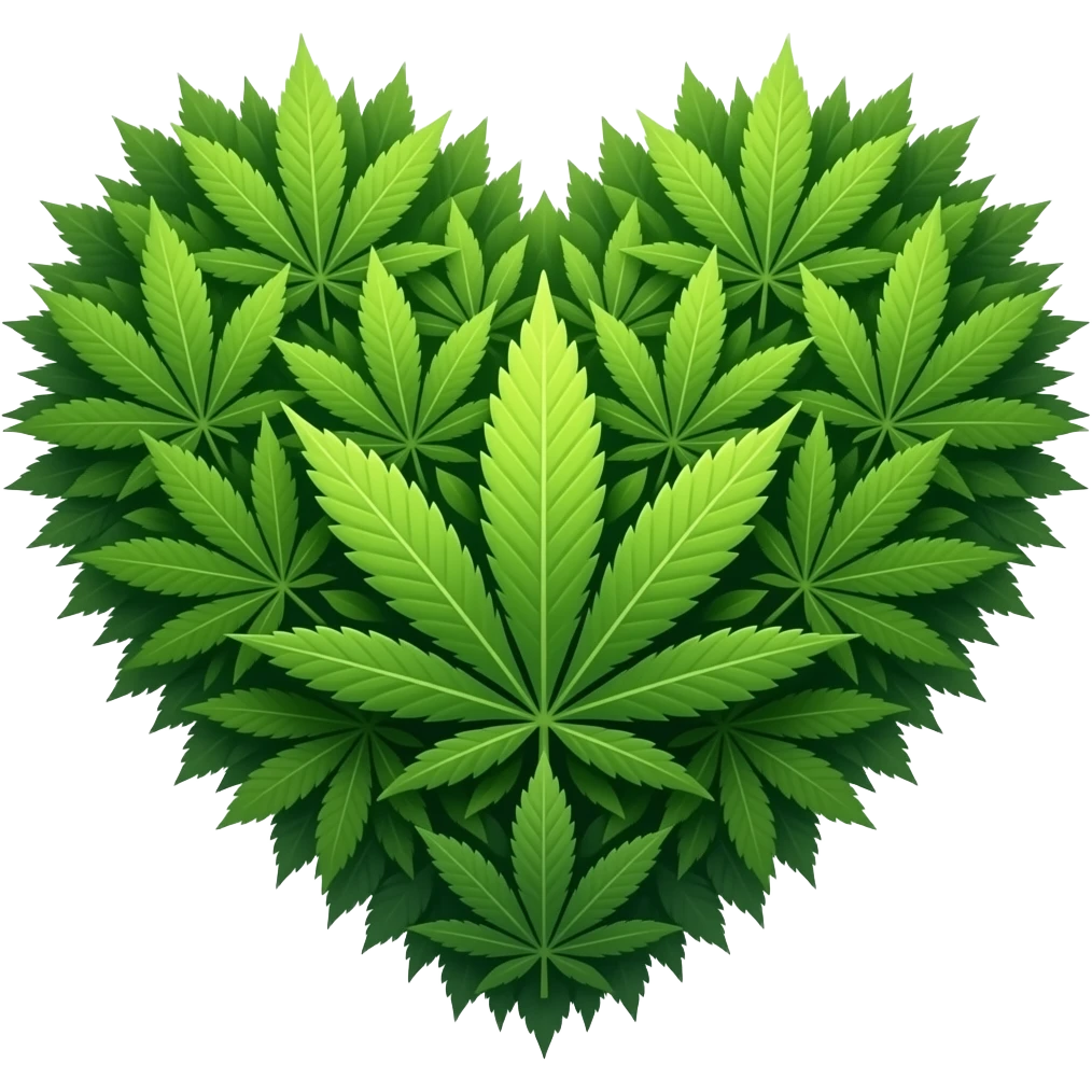 cute heart emoji made of weed leaves kawaii style emoji