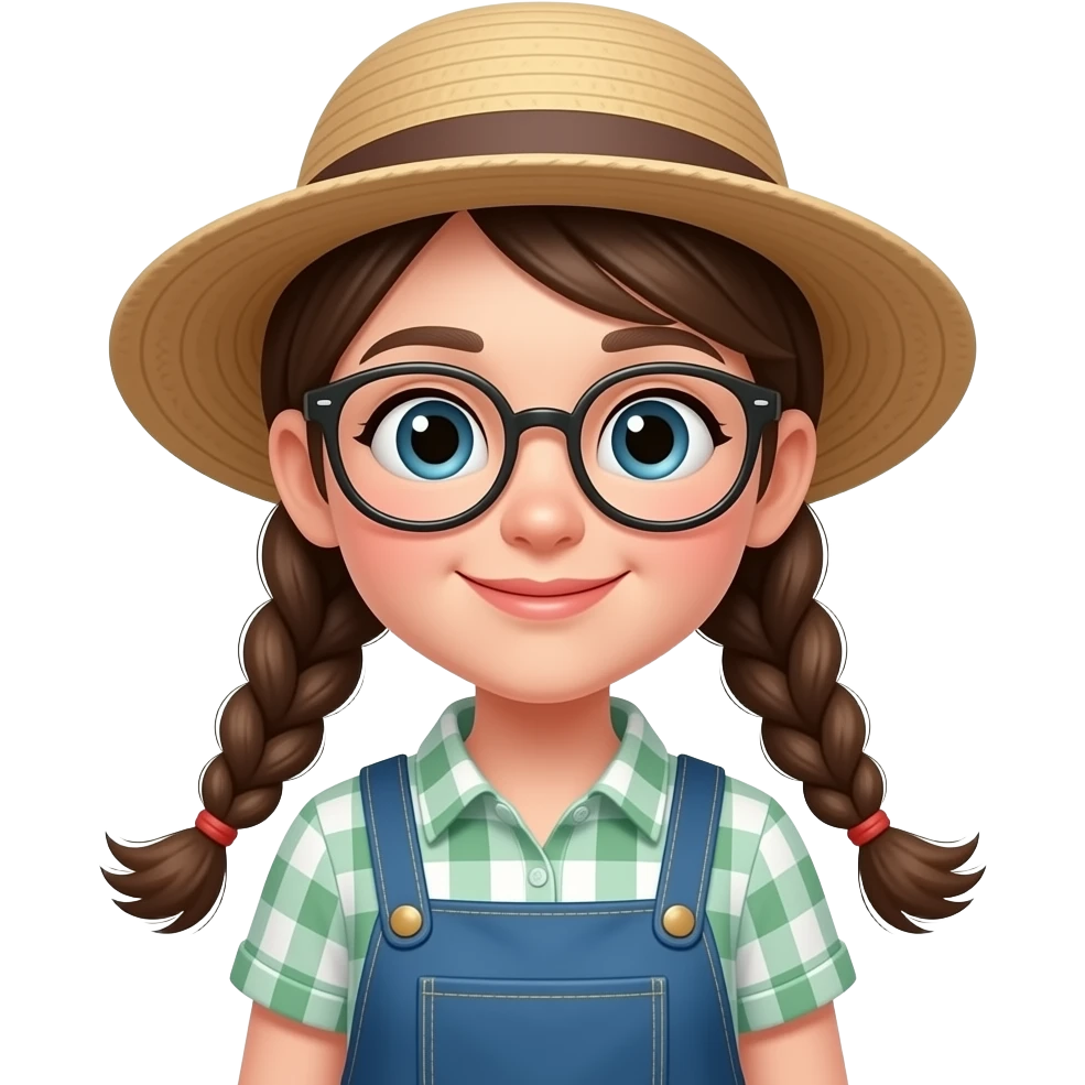 girl wear glasses and two sided braid wear gardener gardener  outfit emoji