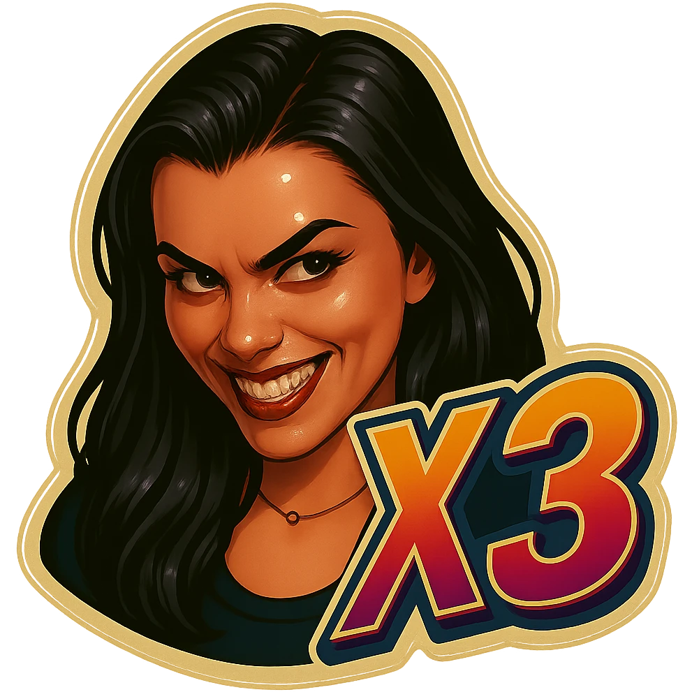 grin EVIL LOOk , Make it say "X3"" emoji