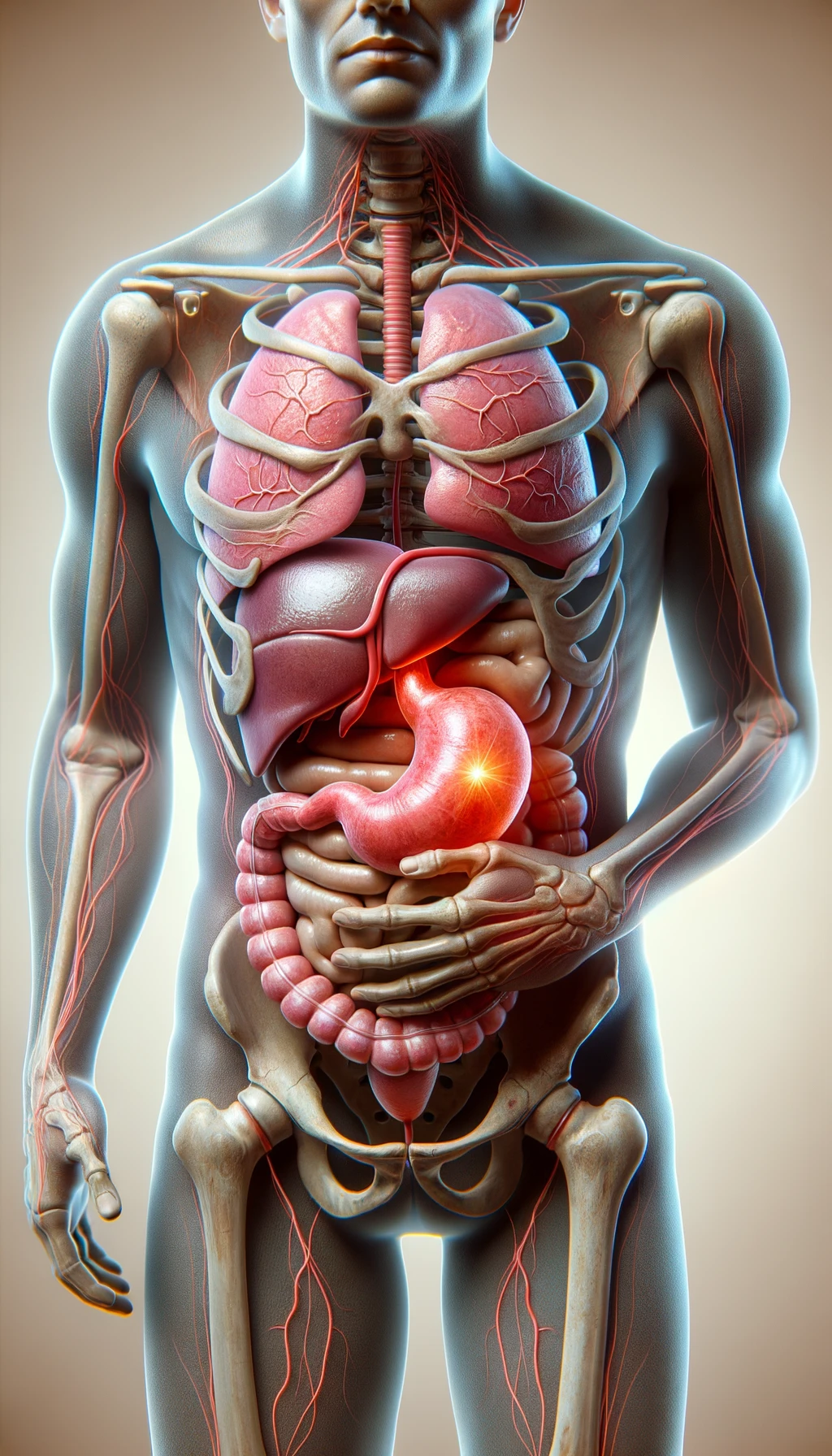 cistifellea umana anatomica realistica e intestino sono collegati nel dolore, sfondo chiaro emoji