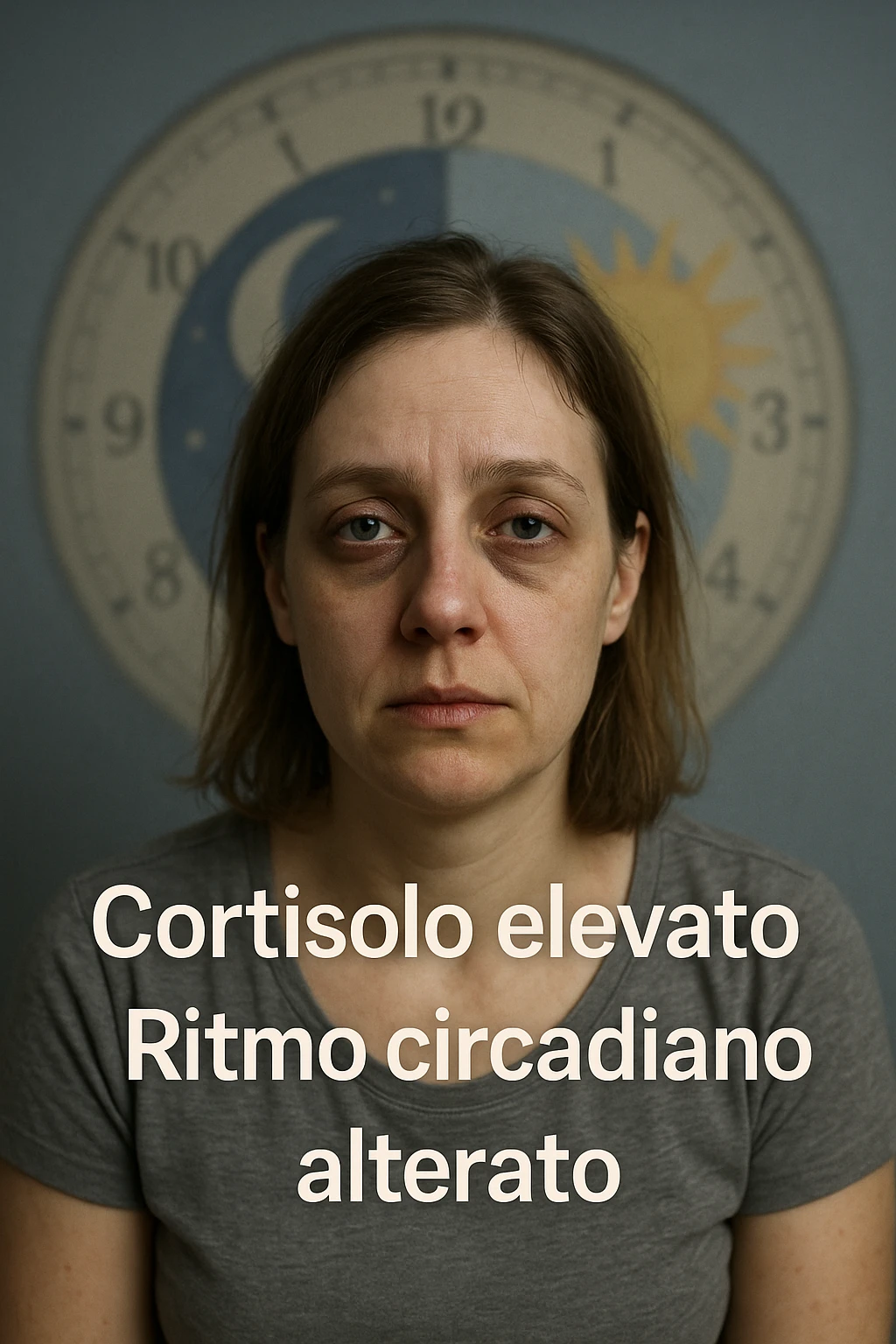 Donna con cortisolo elevato ritmo circadiano alterato immagine realistiche in italiano emoji