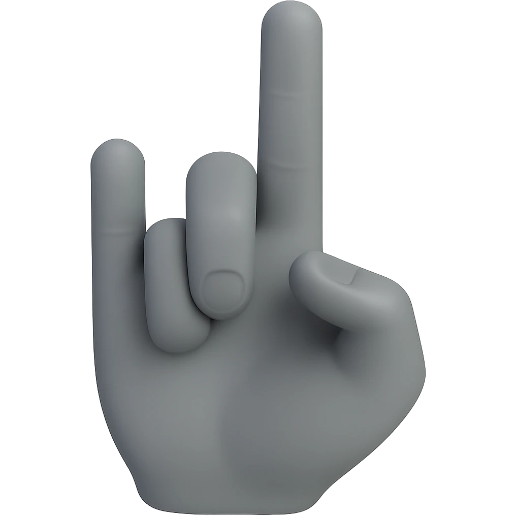 Change the hand color to a cool gray tone, keep the back of the hand visible, only ring and index fingers raised, middle finger bent, no background, style consistent with the original image. emoji