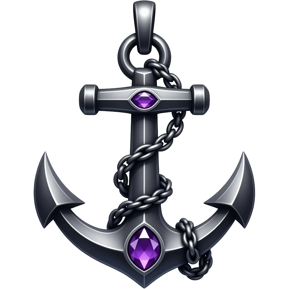 „crescent moon and anchor pendant, dark metal, violet gemstones, soft moonlit glow, high detail, no characters“ emoji