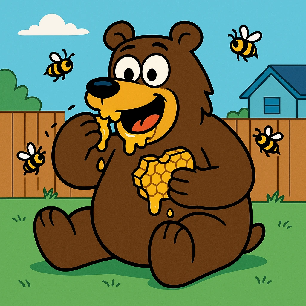 bear eating honeycomb with bees flying around emoji