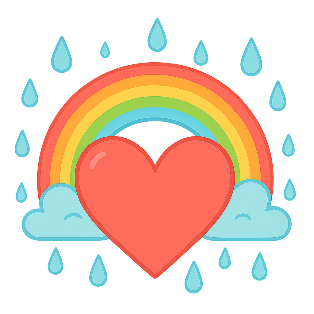 heart with a spring rain and rainbow theme, clean digital illustration emoji